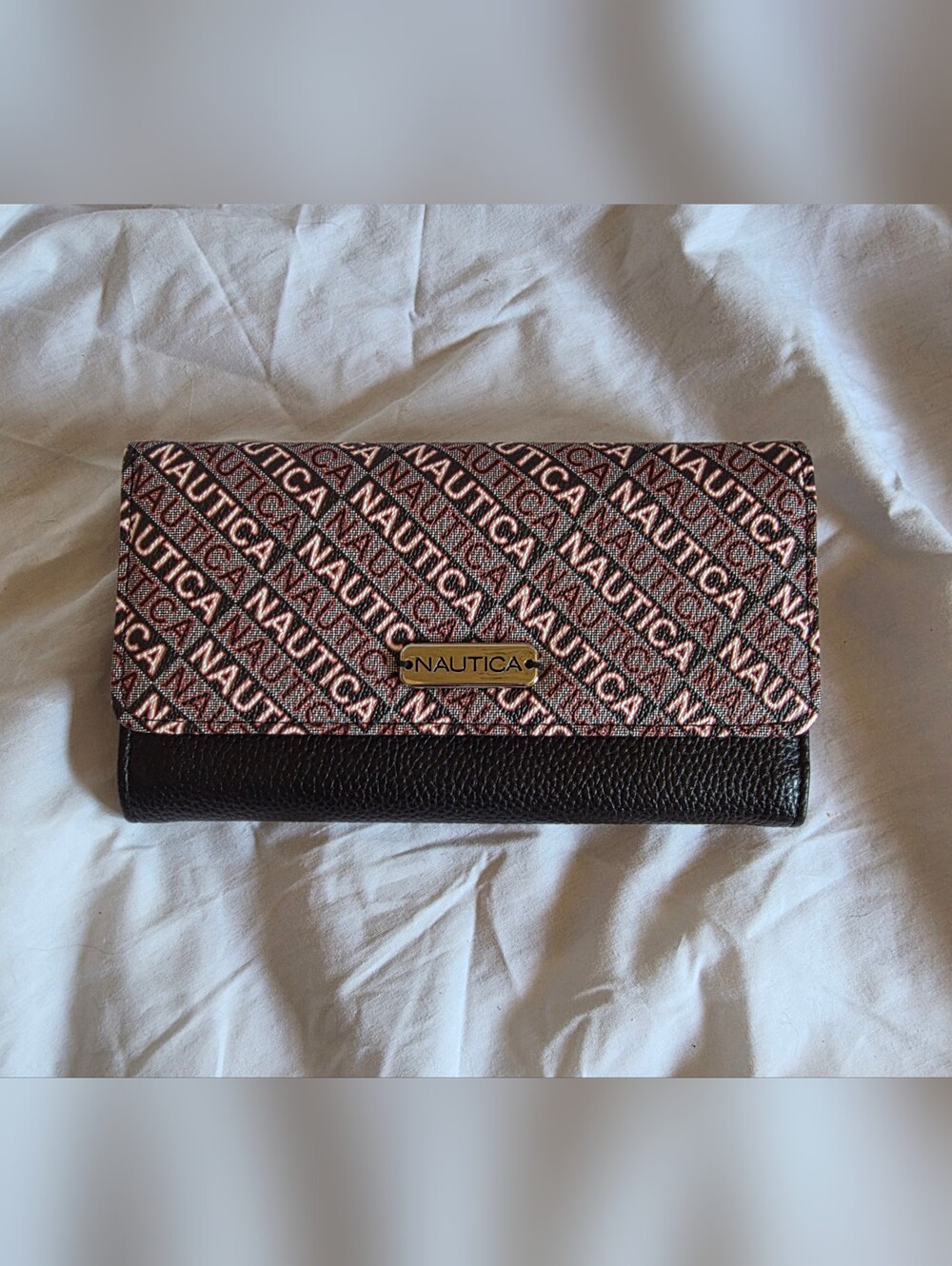 Nautica Stylish Women’s Navy/Pink Trifold Wallet, Logo Pattern, RFID Blocking